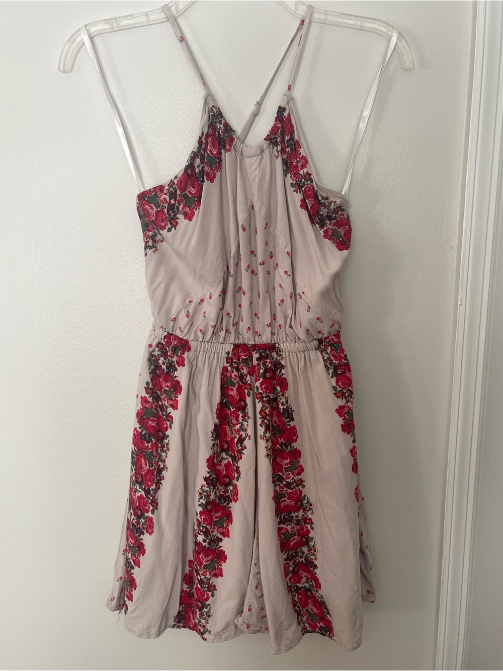 Free People Beige Mini Dress with Red Rose Stripes